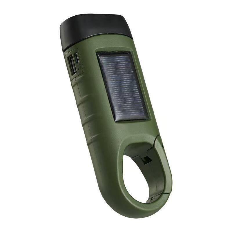 Solar Powered Hand Crank Flashlight Multi-Function Camping Emergency Led Light Outdoor Illumination Power Generation Torch