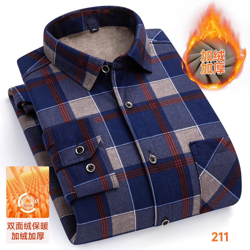 Men Thick Warm Plaid Shirt Winter Thermal Fleece Lined Long Sleeve Button Down Casual Flannel Top Business Checkered Style