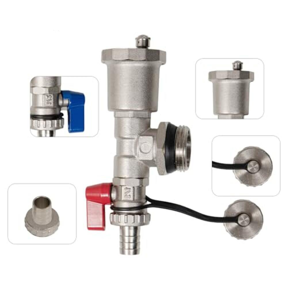 For Underfloor Heating Automatic Drain Device with 1 Inch DN25 and 12 Inch DN15 Brass Components for Air Removal and Drainage