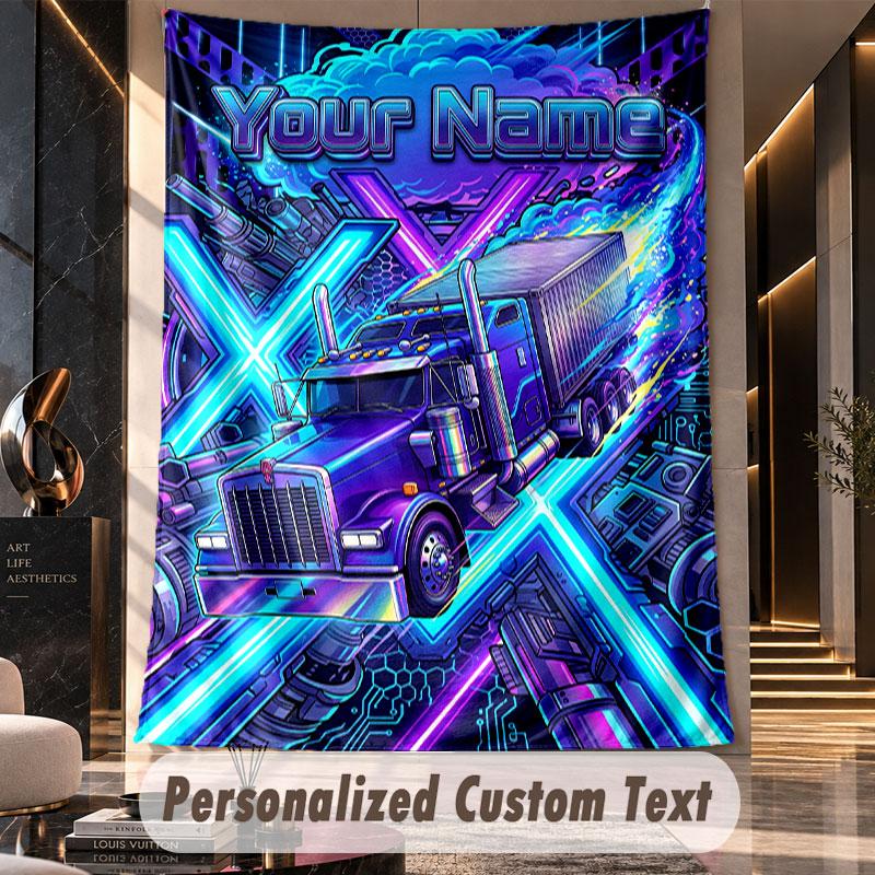 Camion (1) Arazzo Personalizzato con Tema Testo Nome Personalizzato Appeso a Parete Arazzo Decorazione per la Casa Tessuto di Sfondo