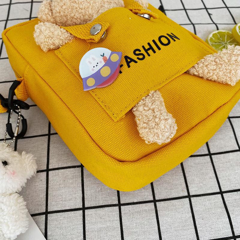 Cute Canvas Bear Bag Female Messenger 2025 New Personalized Harajuku Student Shoulder Mobile Phone Bag
