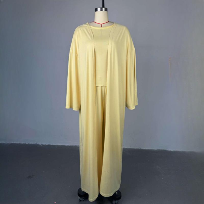 Spring and Summer Womens Casual Three-piece Suit, Long Cardigan, Long-sleeved Top, High-waisted Trousers, Fashion Suit