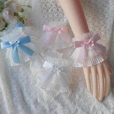Kawaii Bow Lace Wrist Sleeve Lace Fingerless Gloves Gothic Sweet Elastic Punk Hand Cuff Lolita Girl Clothing Accessories