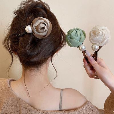 Stoffblume Perlen Haarnadel Koreanisch Maillard schlicht exquisit Haarspange Leichter Luxus Hoher Sinn Hinterkopf Haarschmuck