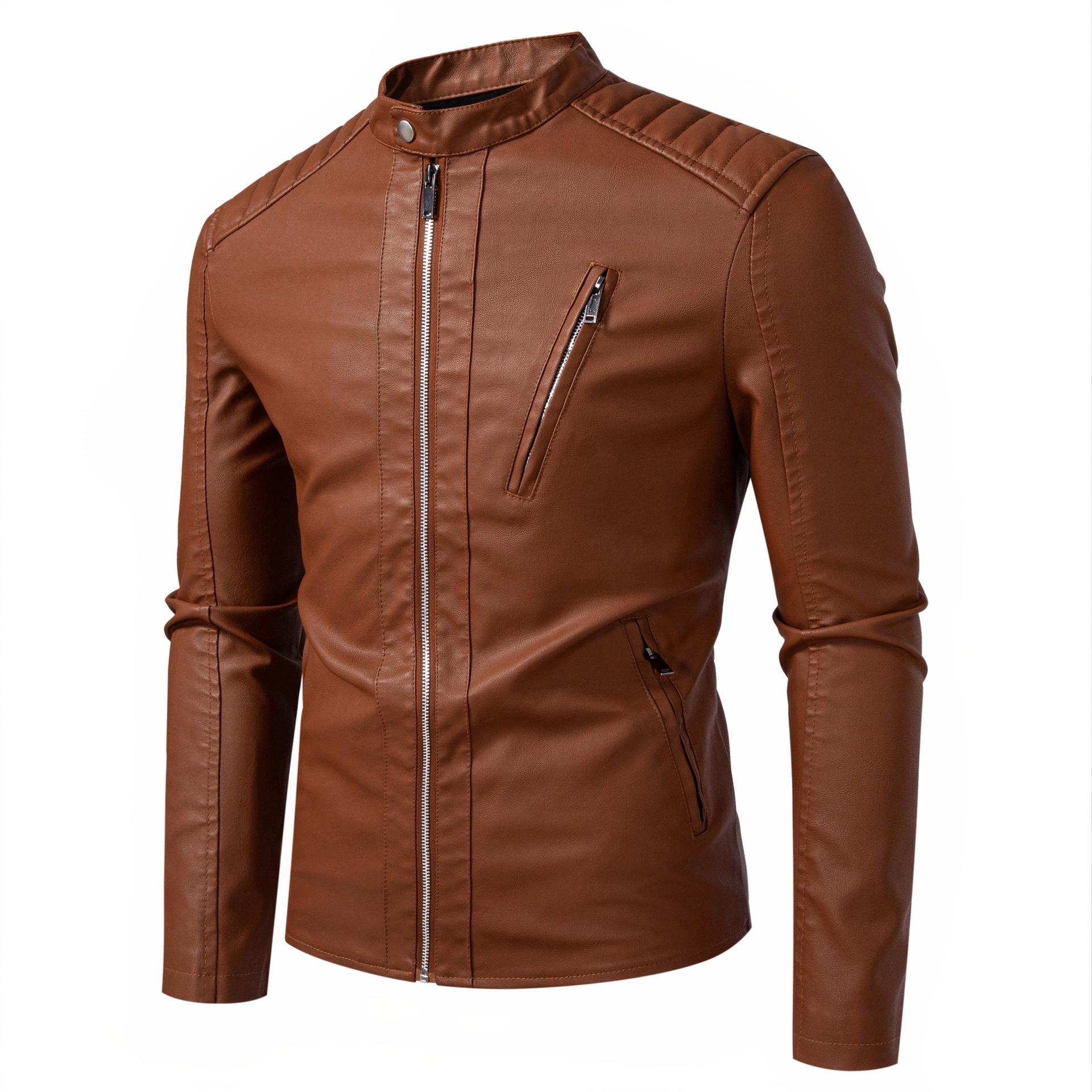 

Men s Trendy PU Leather Motorcycle Jacket - Cross-Collar, Korean Style, Casual Spring/Autumn Coat 5XL (Asian Size)
