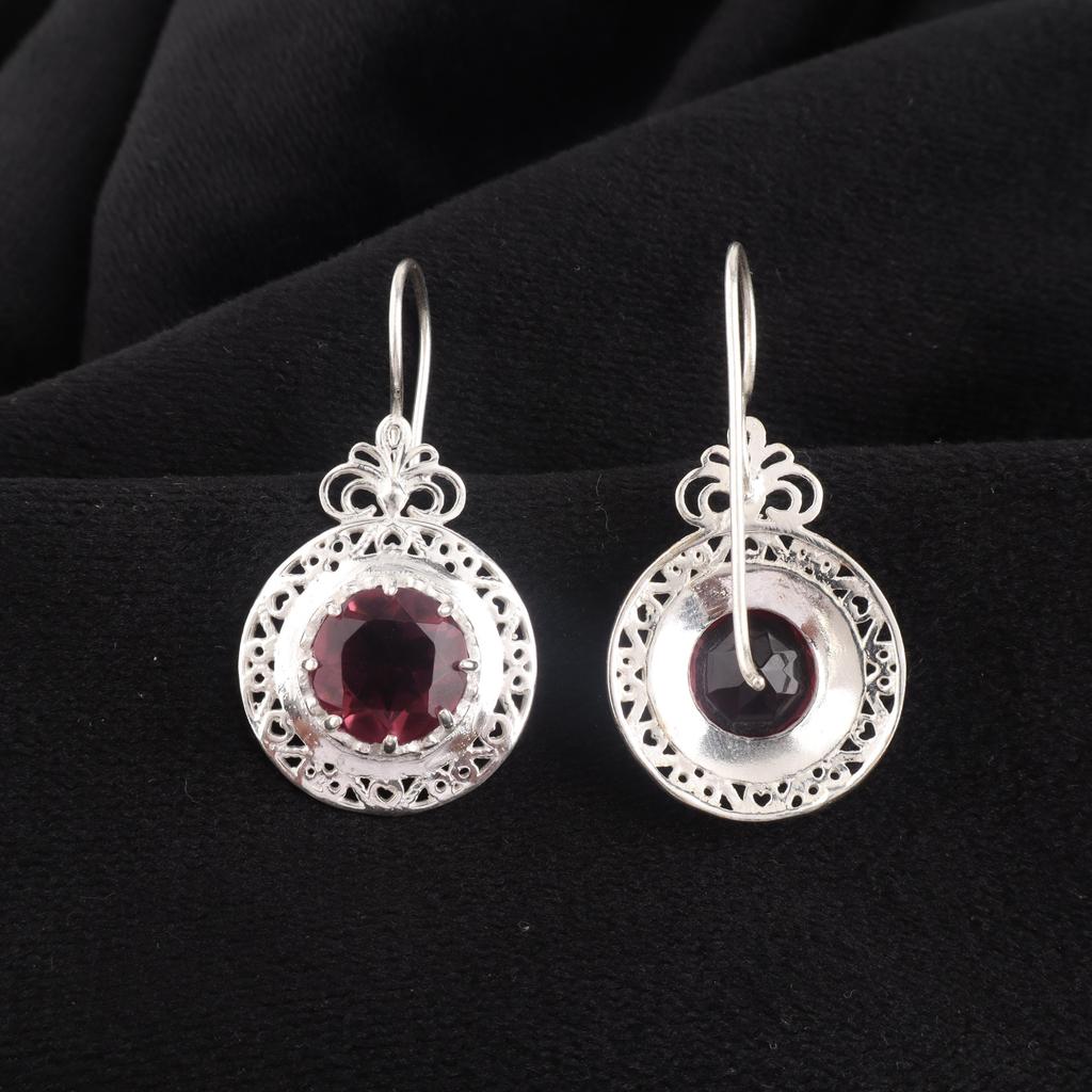 Rhodolite Gemstone Silver Earring 1.5", 925 Sterling Silver Jewelry, June Birthmonth Gift, Rhodolite Dangle Earring, Birthday Gift CE-25-4