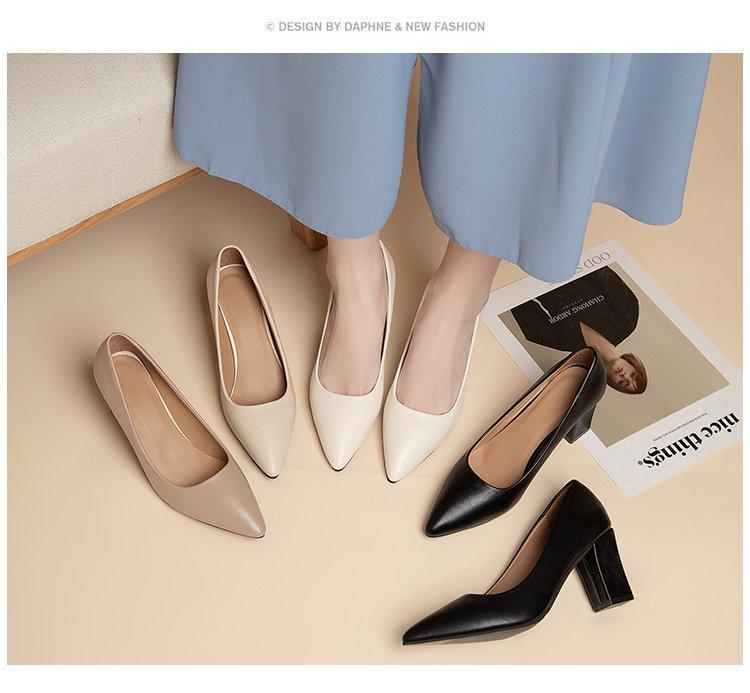 Höst 2023 Dam Koreansk Stil Grov Klack Spetsig Tå Höga Klackar