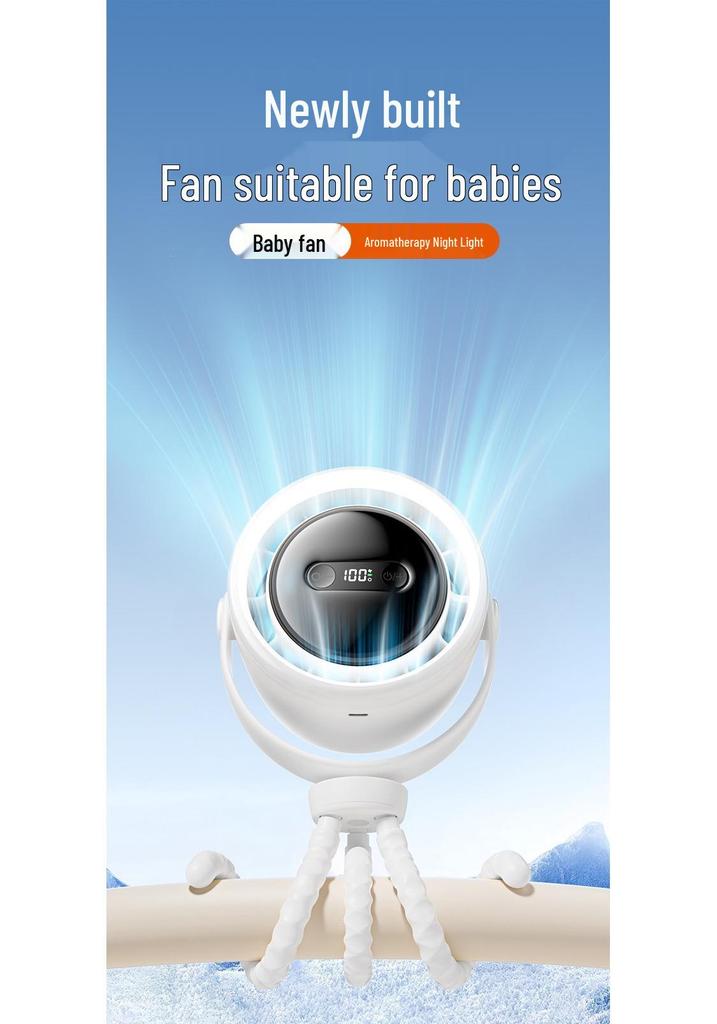 Octopus Stroller Fan: Anti-Pinch, Aroma, 3-Speed, Night Light, Silent USB Mini Charger