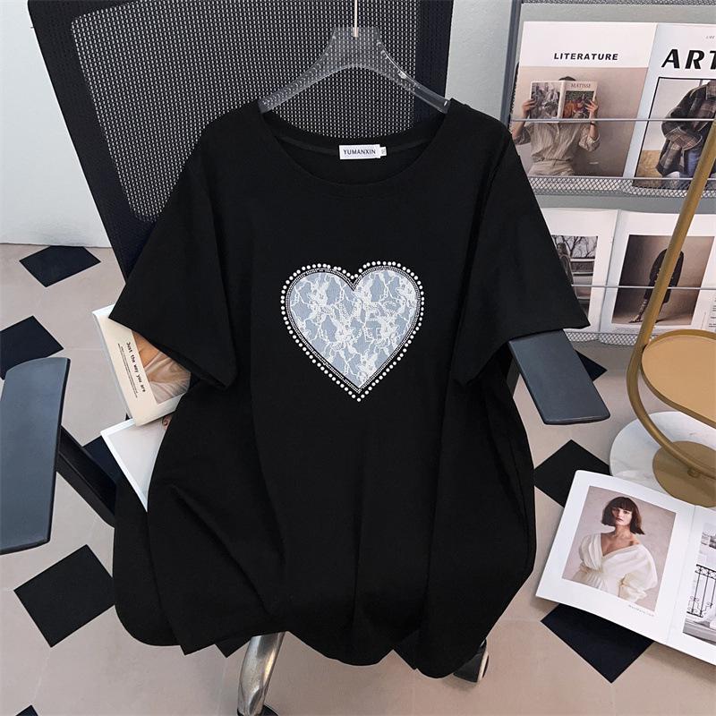 Women's Plus Size Slimming Loose Round Neck Mid-Length Short-Sleeve T-Shirt (Sizes 200/300/350 Jin), Style 1058