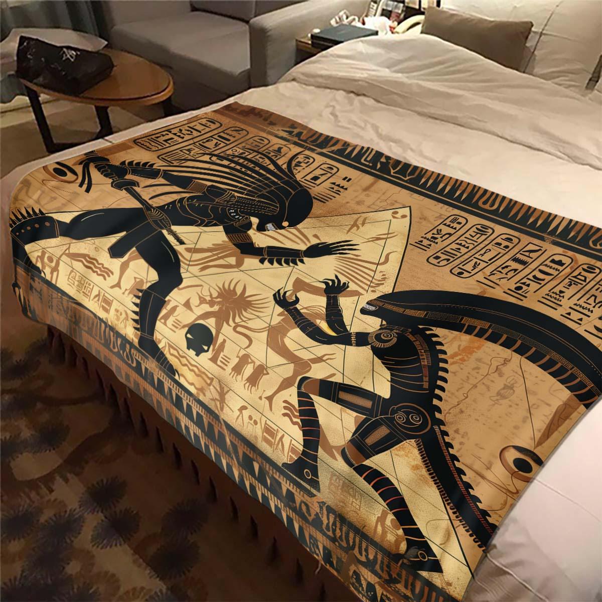 

Cozy All-Season Flannel Throw Blanket with Pyramid Alien Battle Design - Perfect for Car Naps & Outdoor Leisure, Hand Wash Only 150x200cm