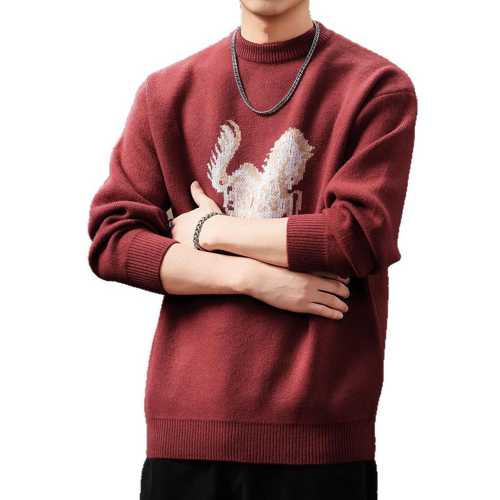 Men's Zodiac Year Horse Print Retro Knit Sweater