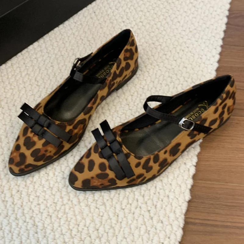 Fashion Leopard Pointed Toe Women Loafers Shoes Flats Casual Shoes Summer Fashion Shallow Woman Sandals 2025 Trend Lolita Ladies Shoes