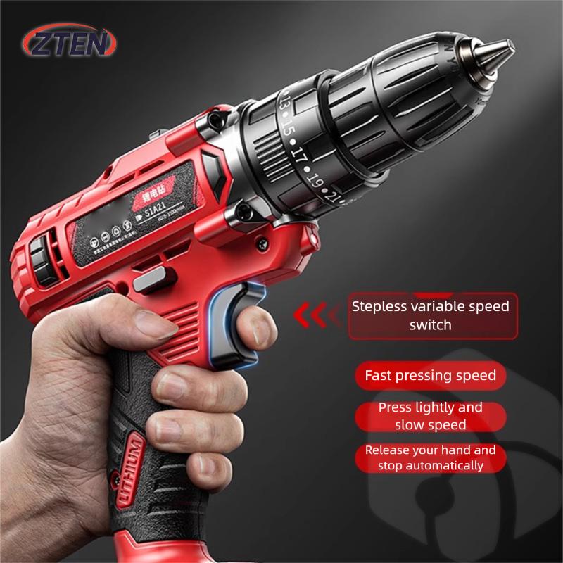 Multi functional 21V Electric Drill Handheld Dual Speed Impact Lithium Drill Cordless Screwdriver Small Electric Power Tools