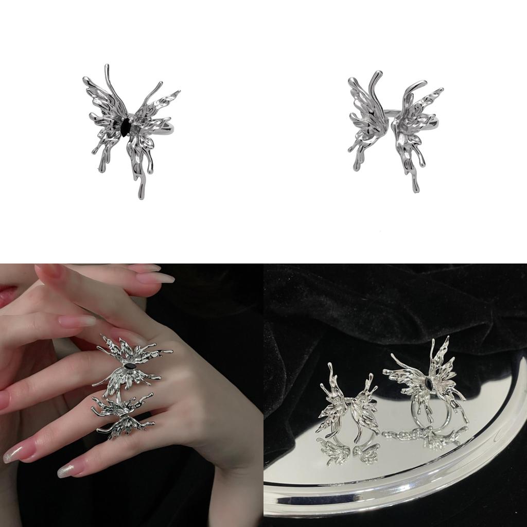 Unique Butterfly Open Ring With Black Zircon Stone For Women Trendy Fashion Accessory