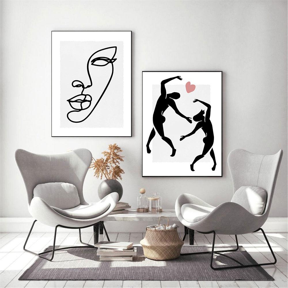 Abstract Dancer Minimal Poster Female Face Line Art Print Black White Canvas Painting Nordic Wall Picture Living Room Home Decor