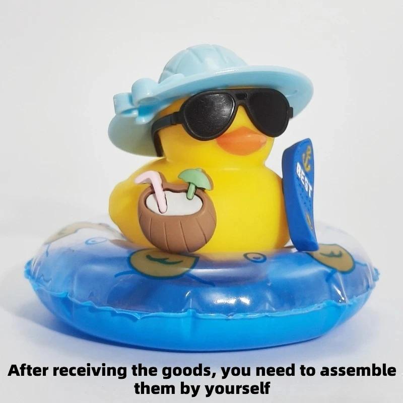 New! New! Car Dashboard Ornaments Summer Little Yellow Duck Coconut Skateboard Hat Rubber Squeeze Duck Cute Car Decoration