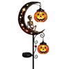 Solar Halloween Moon Black Cat Light Metal Crescent Moon Pumpkin Lantern Ground Lamp Outdoor Pathway Garden Yard Lawn