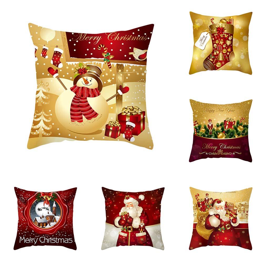 

С Рождеством Санта-Клаус Снеговик с принтом наволочка для дома, гостиной, украшения дивана, квадратная подушка, наволочка