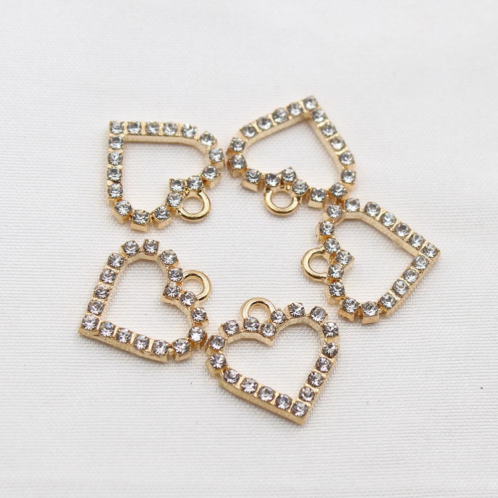 10 pieces of 15 * 16mm peach heart with loop rhinestone pendant, handmade necklace decoration, clothing, wedding decoration