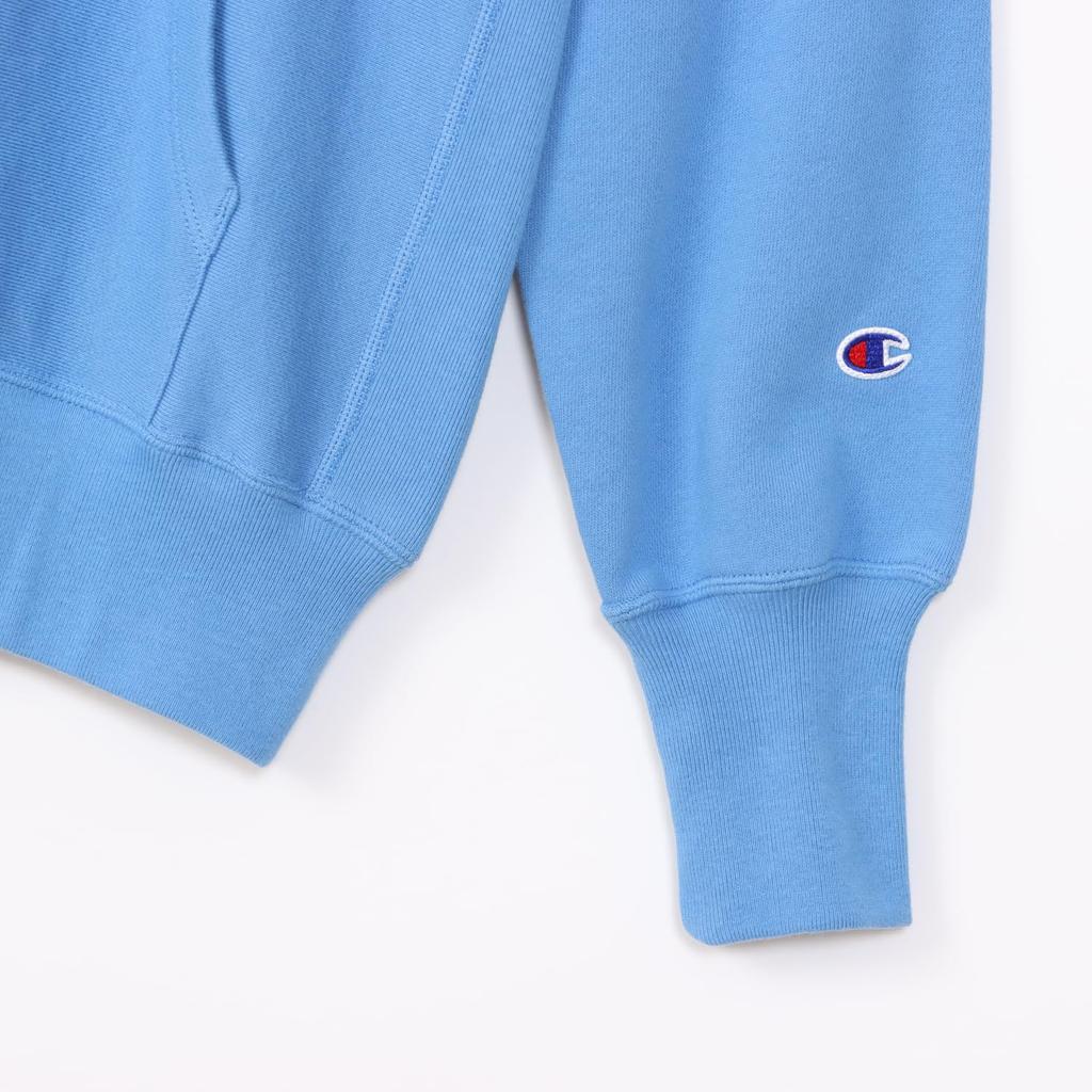 Parka Long Sleeve Cotton 10oz One Point Logo Reverse Hooded Sweatshirt Casual Stone Wash Blue [Champion] 100% Weave(R) Women's CW-Y110