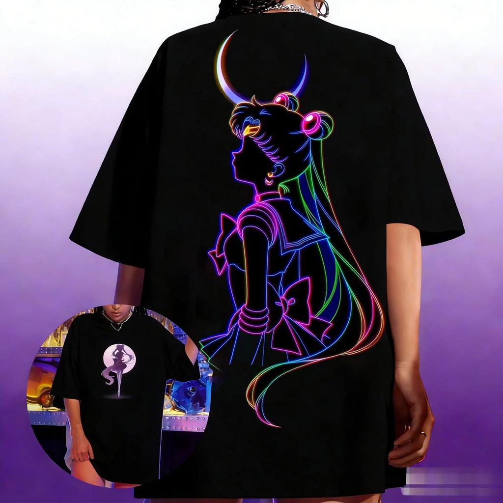 Anime Sailor Moon Womens Harajuku Summer Tshirt 2026 New Oversized Retro Streetwear Casual Loose Unisex Short Sleeve Unisex Tops