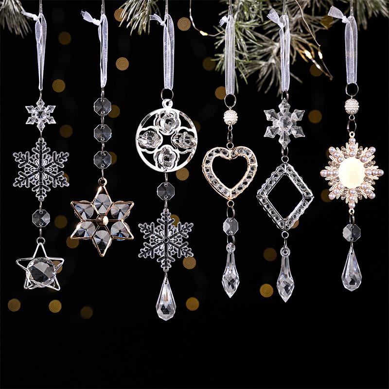 Christmas Acrylic Snowflake Icicles Drop Crystal Hanging Pendant Ornaments for Xmas Tree Holiday Party Decorations Winter Decor