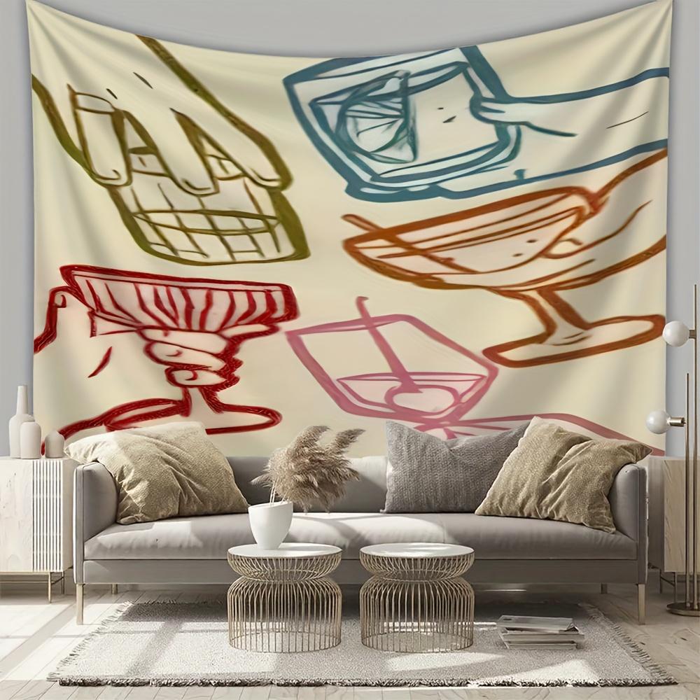 

Handpainted design of wine glasses Digital printing polyester wall tapestry suitable for use in living rooms offices bars party 74x94cm(29x37in)