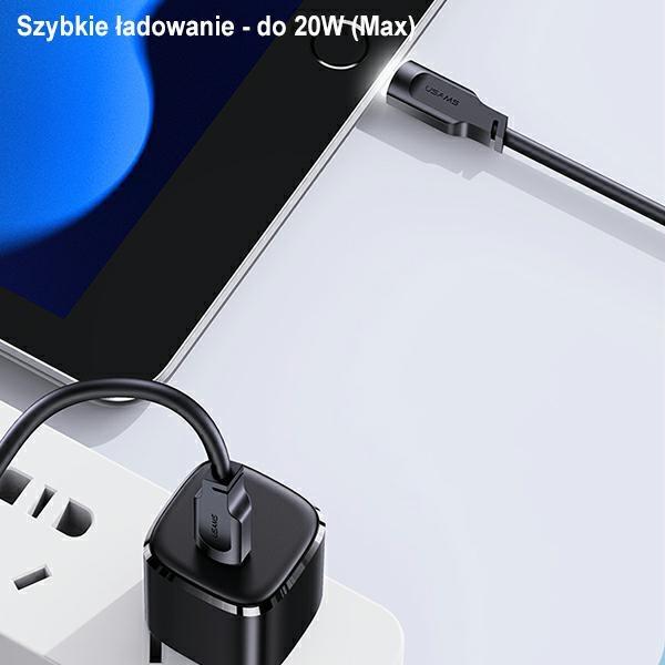 Usams Kabel Usb-C Na Lightning 20W 1,2Mpd Fast Charging Lithe Series Czarny/Black Sj566Usb01 (Us-Sj566)
