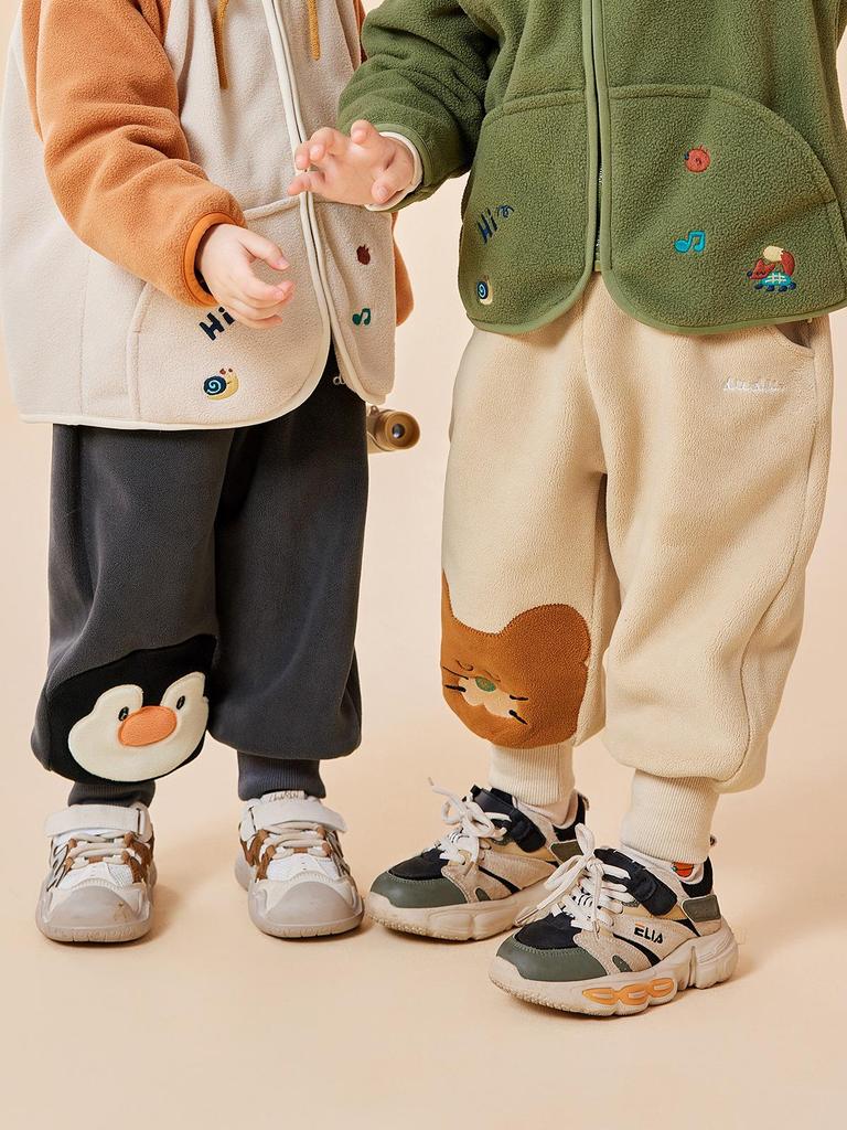 Dudu Home Baby Coral Fleece Cartoon Sports Pants - Trendy Spring Wear for Boys and Girls