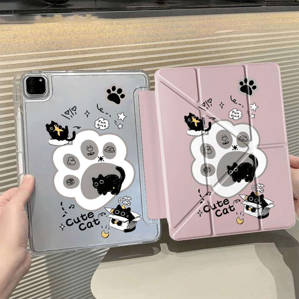 Cartoon Black Cat Y-Fold Holder Cover Tablet Case For iPad Air 4 5 M3 M2 1 2 M4 11inch Pro 2025 Mini 6 7 Pro 11th 10th 9th 8th
