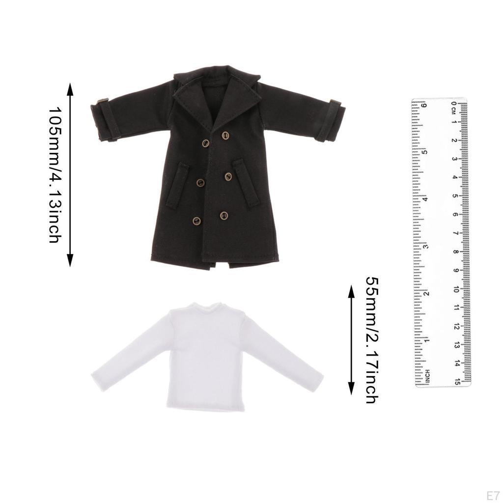 1/12 Male Action Figure Clothes Overcoat Costume Miniature with Long Sleeve Backing Shirt