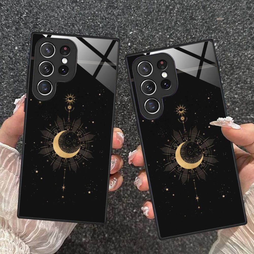 Sun Moon Mobile Cell Phone Case for Samsung Galaxy A56 55 54 53 52 51 36 35 34 23 16 15 5G Glass Colorful Cover Pretty Luxury