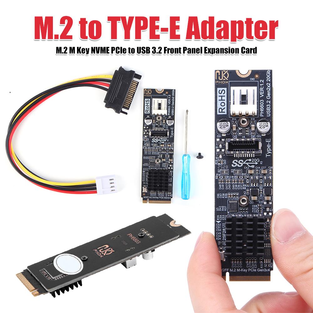 M.2 NVME MKEY To USB3.2 Adapter 20Gbps High Speed M2 M Key PCIe To USB3.2 Front Panel Expansion Card ASM3242 Chipset for PC