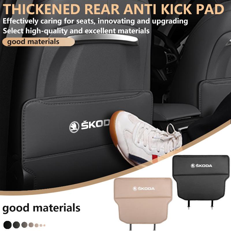 VIJT4 Leather Car Seat Back Anti Child Kick Pad Protector Mat Anti-Dirty Pad Storage Bag For Skoda Fabia Kodiaq Kamiq Superb Yeti