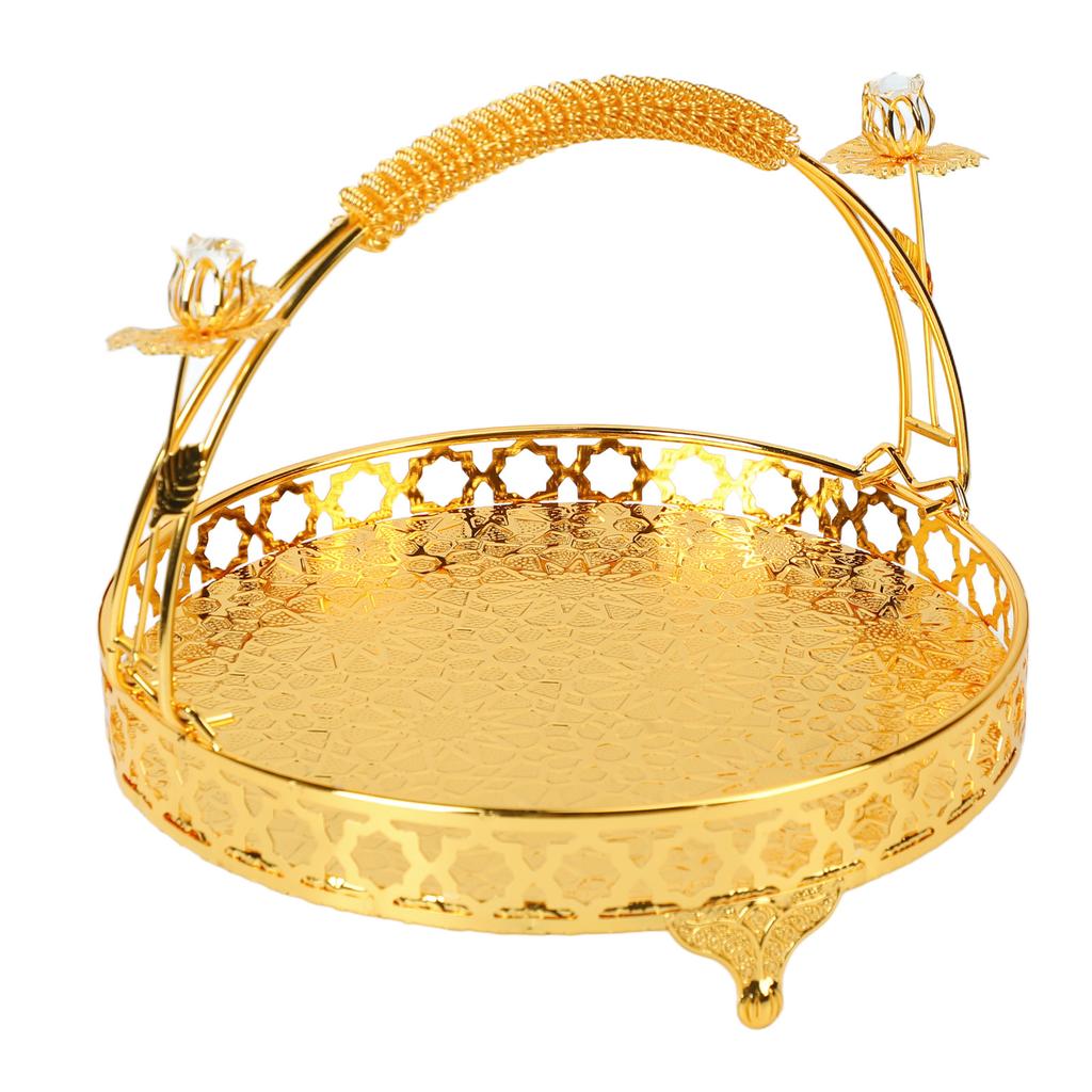 Fruit Tray Retro   Round Large Capacity Handle Design Decorative Strong Alloy Fruit Bowl for Party Family Bar Cafe