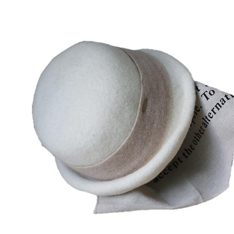 Coffee flavor "% wool top hat high-end fashion versatile sheep felt hat retro thermal basin hat crimped bucket hat women