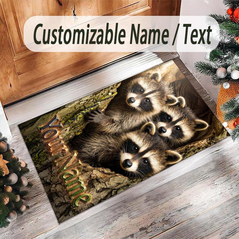 Forest Nature Theme Crystal Velvet Rug Personalized Custom Name Text Soft Floor Mat Home Decor