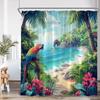 Beach Shower Curtain Seaside Landscape Coconut Tree Sea Summer Vacation Bathroom Decor Holiday Polyester Bath Curtain with Hook