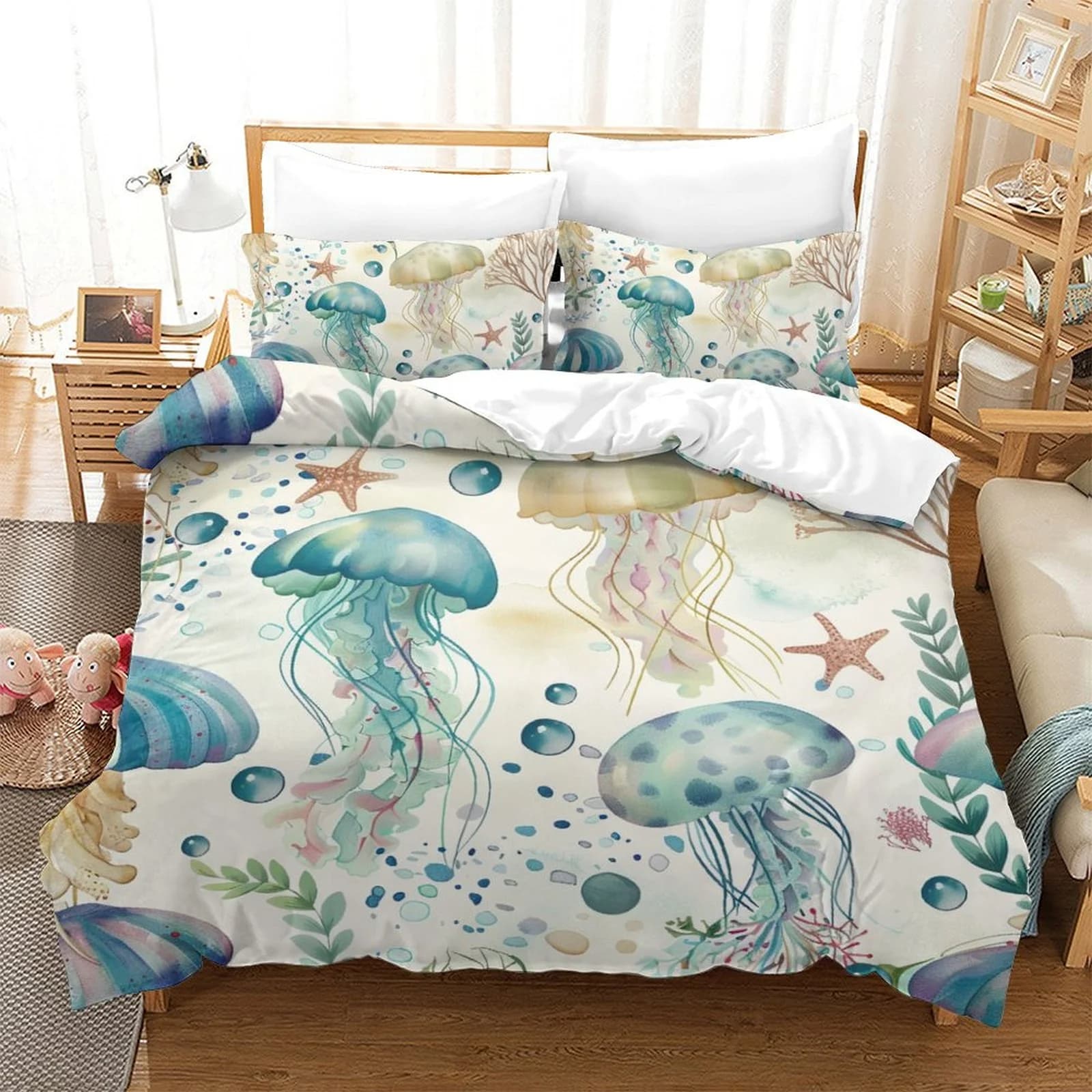 Monika Chen Unisex Duvet Cover Set Cartoon Jellyfish Printed Bedspreads Adult High Quality Bedding Set Bed Giftqueenwarm And Comfortableboys