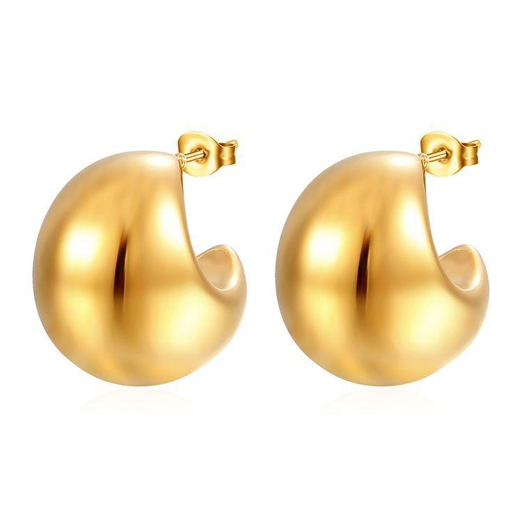 Round high-end stainless steel hollow earrings, simple and fashionable women's geometric titanium steel earrings, earrings