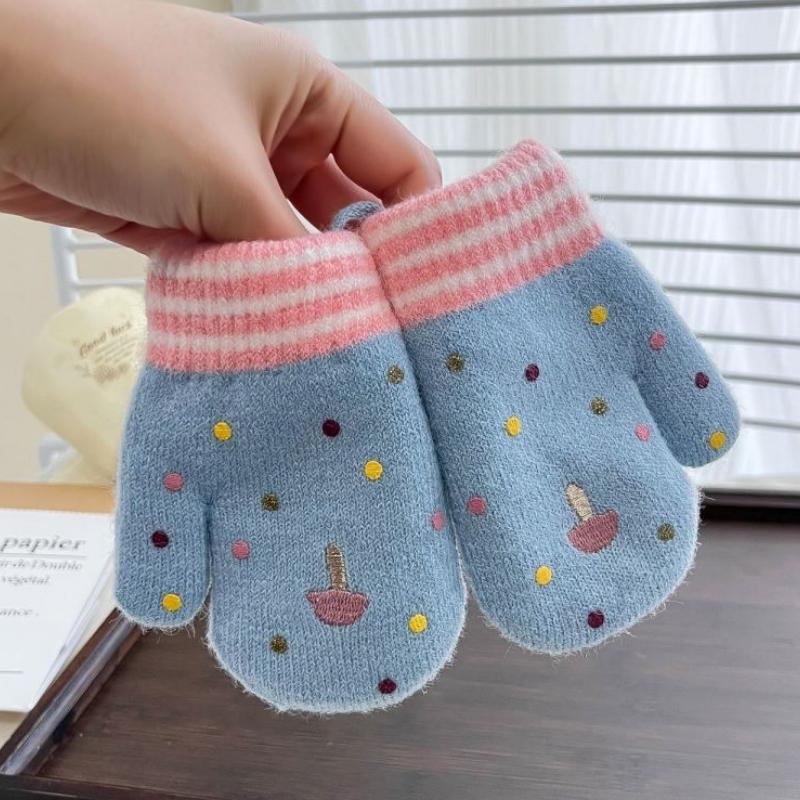 Baby Girls Cute Colors Cartoon Bow Plush Thickened Warm Gloves Children Soft Outdoor Windproof Warm Gloves Kids Gloves