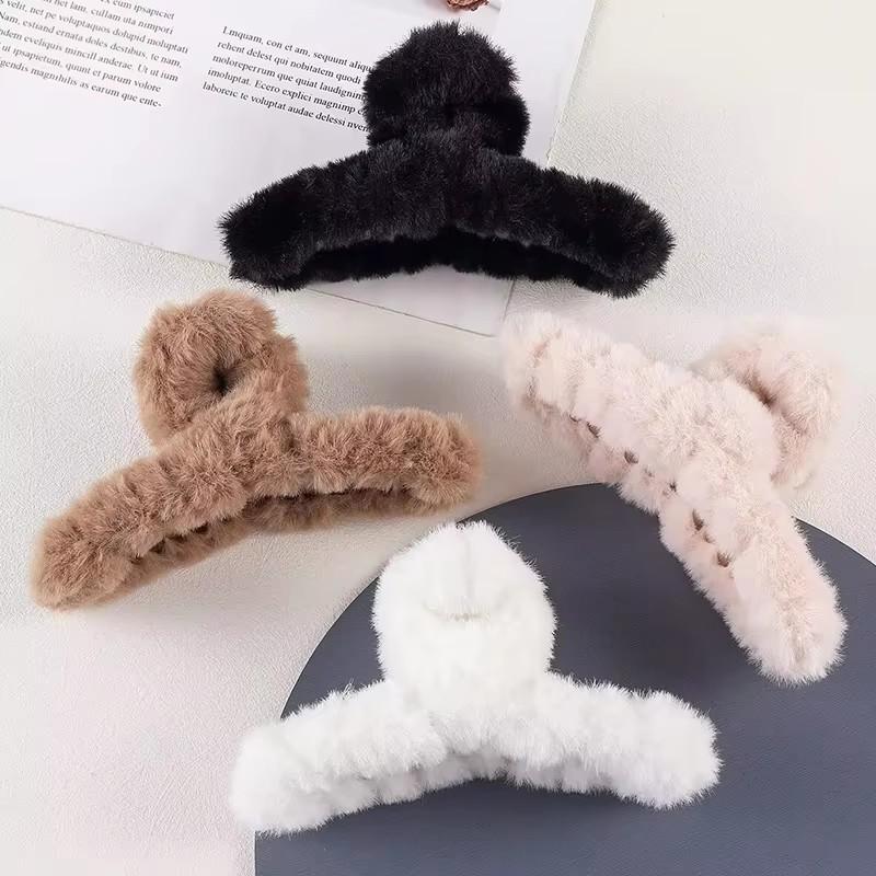 Solid Fluffy Cross Hair Claw For Women Girls Sweet Hair Ornament Plush Headband Hair Claw Clip Hairpin Hair Accessories