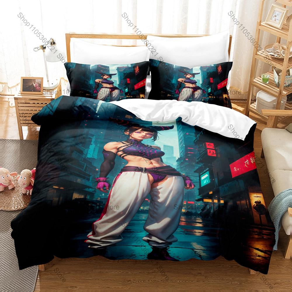 Cool Cool Edgy Juri Han Combat Kick Scene Print Duvet Cover + 2 Pillowcases Twin Full Queen King Game Bedding Set