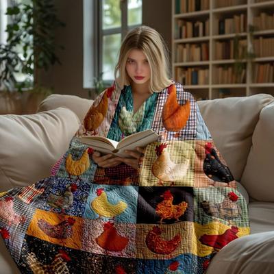Rooster Plaid Print Blanket Farmhouse Flannel Blanket Vintage Chicken Print Cozy Throw Blanket Farm Quilt for Home Bed Couch Housewarming Gift
