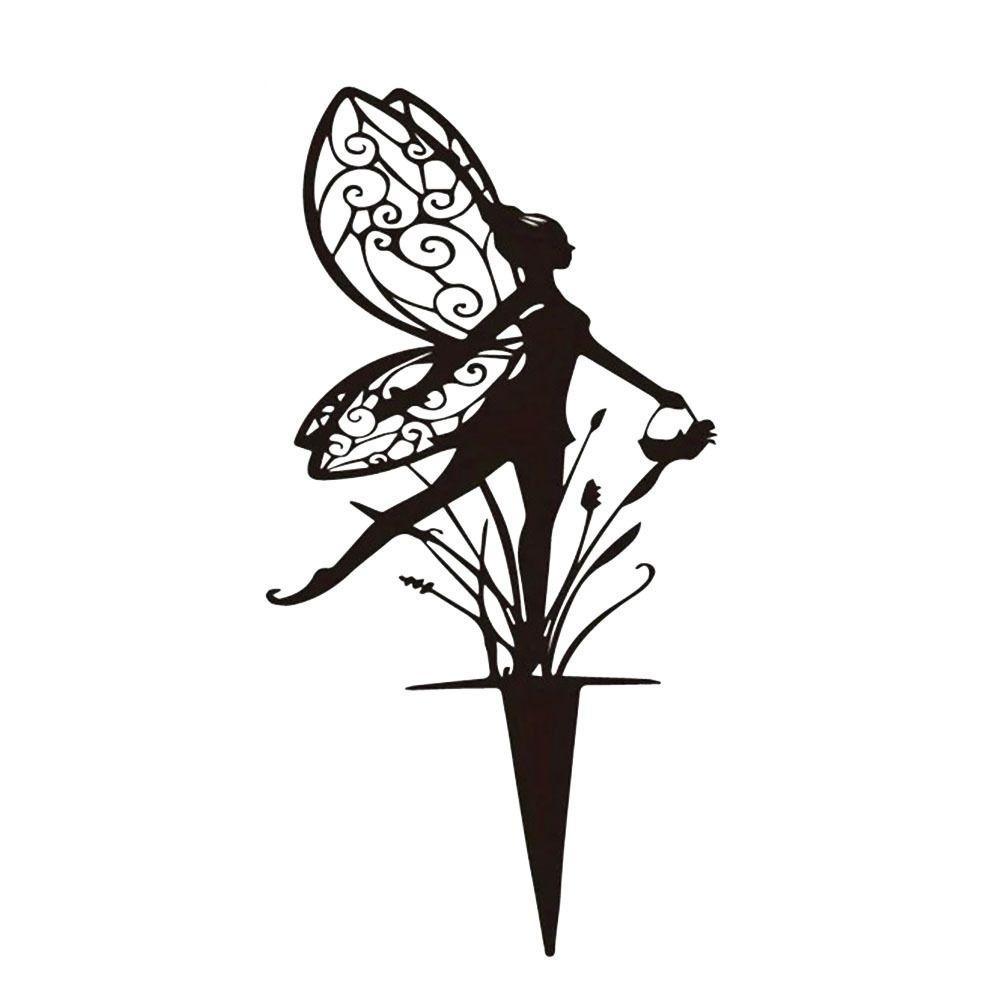 Black Fairy Metal Statue for Garden Flowerbed Decoration