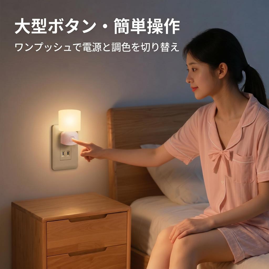 Kakoka Night Light, Plug-in, Button Operated, 2-Color Switching, Bedside Lamp, Indirect Lighting for Breastfeeding or Reading, Bedroom, Entryway