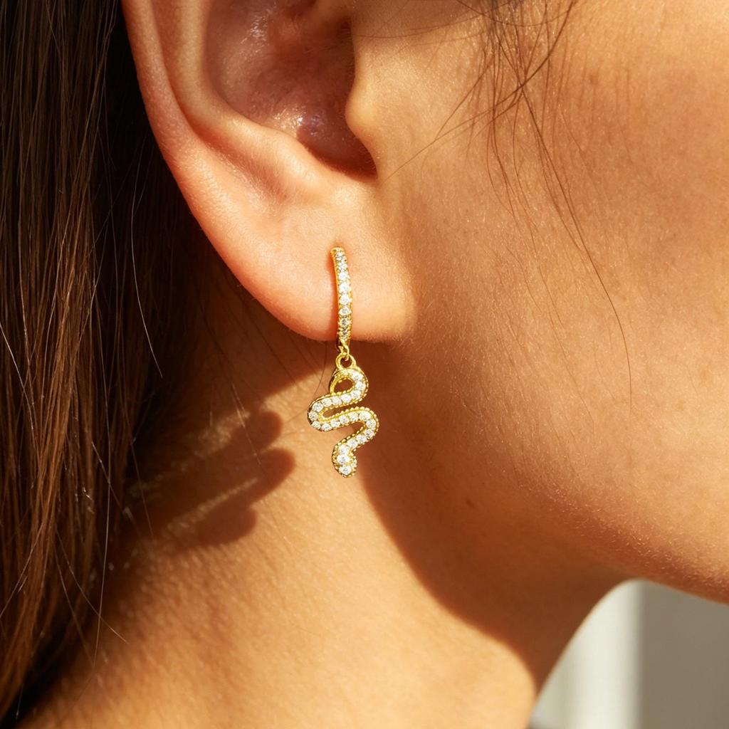 European S925 Sterling Silver Snake Hoop Earrings with Full Diamond for Women - Unique and Elegant Design