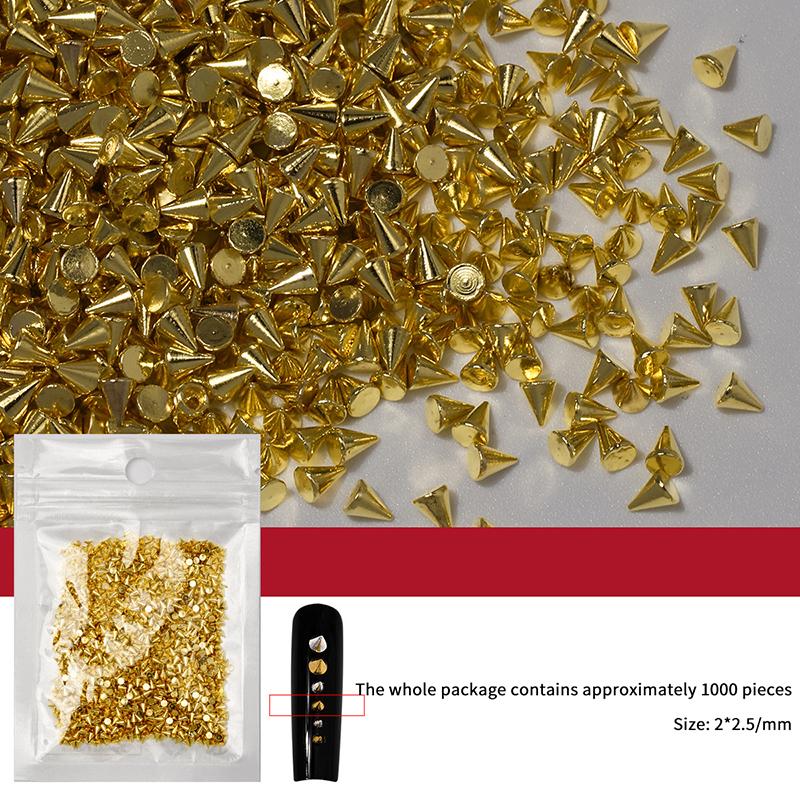 1000Pcs Retro Manicure Charms Punk Metal Rivet Nail Charms 3D Cone Nail Art Studs Stylish Alloy Nails Decoration Accessories