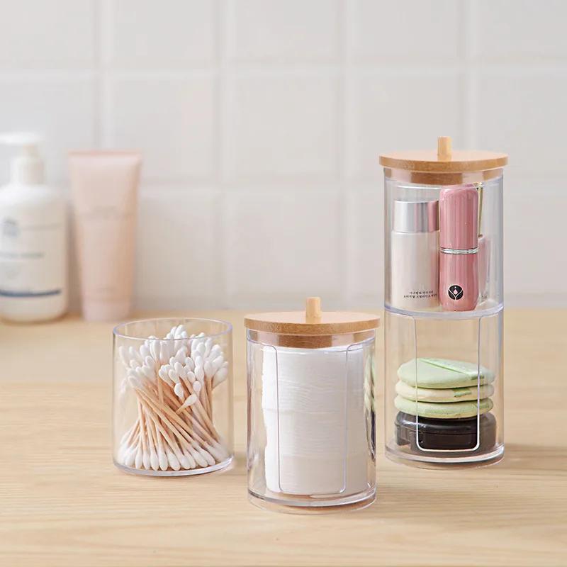 Cotton Swab Storage Box Portable Circular Container 2-in-1 Household Makeup Cotton Puff Storage And Makeup Removal Cotton Box