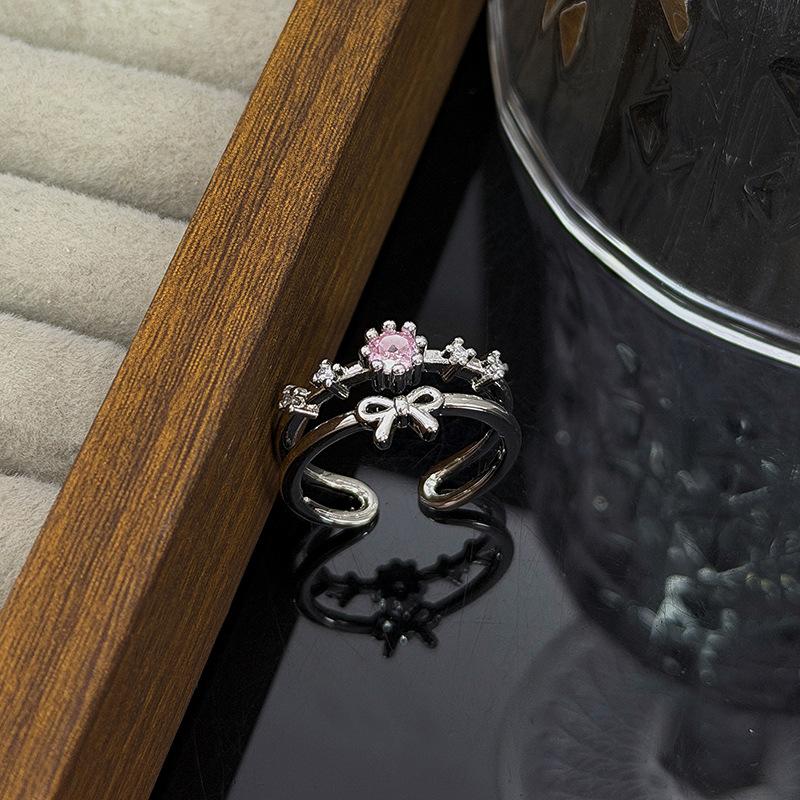 Dream Sweet Cool Girl Pink Love Bow Diamond Zir*****Pen Ring Light Luxury Niche Premium Ring